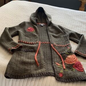 CAbi Brown and Tan Zip Textured Knit Cardigan Small